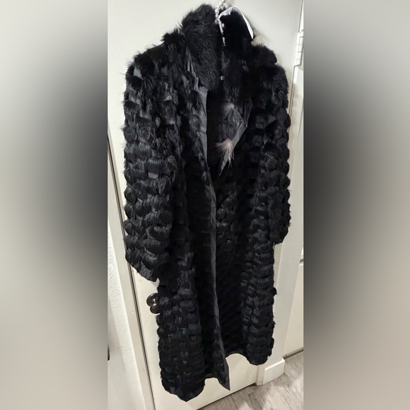 Jackets & Blazers - Real Rabbit Fur Coat Long  Black Medium EUC